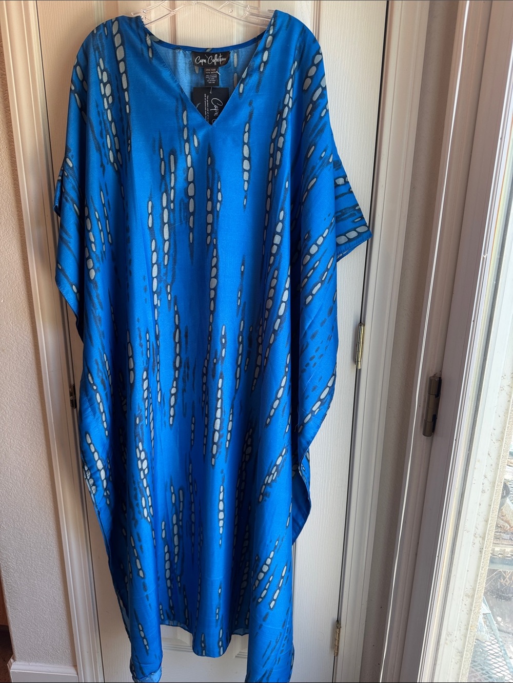 NWT CAPRI COLLECTION ORANGE BLUE GRAY & BLACK ABSTRACT CAFTAN ONE SIZE